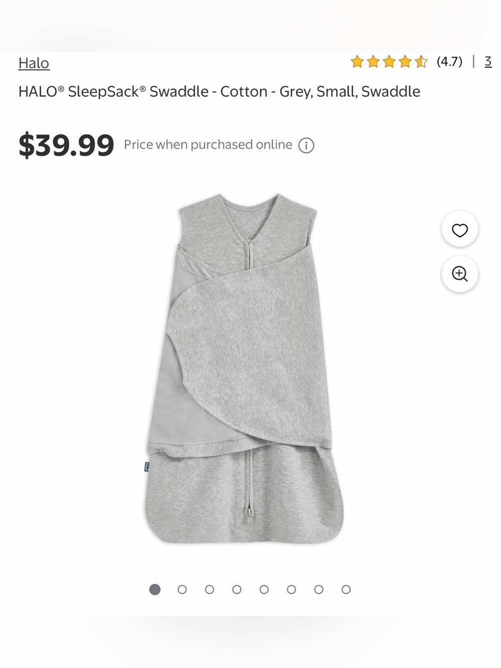 ❤️Halo Grey Cotton SleepSack Swaddle - Soft Zippered Baby Sleep Sack❤️